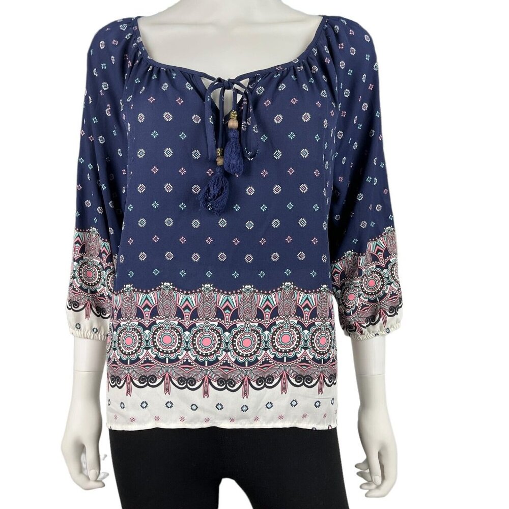 Jolt 3/4 Sleeves Sheer Boho‎ Top Womens Size M (R10381)